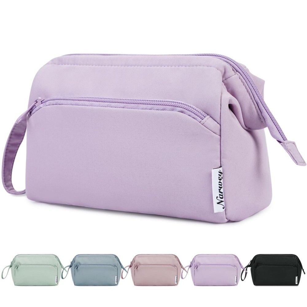 Narwey Makeup Bag Women Wide-open Make up Bag Travel Cosmetic Bag Organizer Toiletry Bag for Cosmetics Toiletries Accessories (Purple)