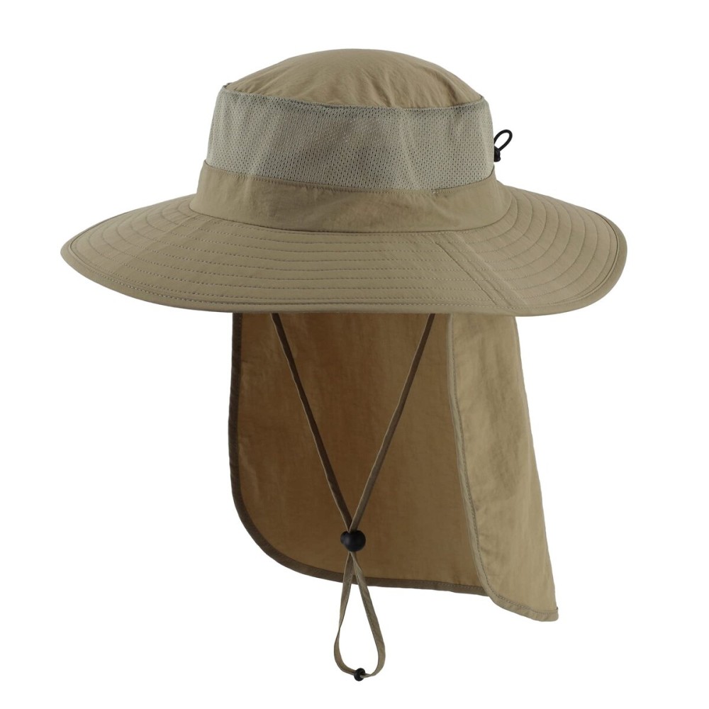 Home Prefer Outdoor UPF50+ Mesh Sun Hat Wide Brim Fishing Hat with Neck Flap (Light Vert Khaki)