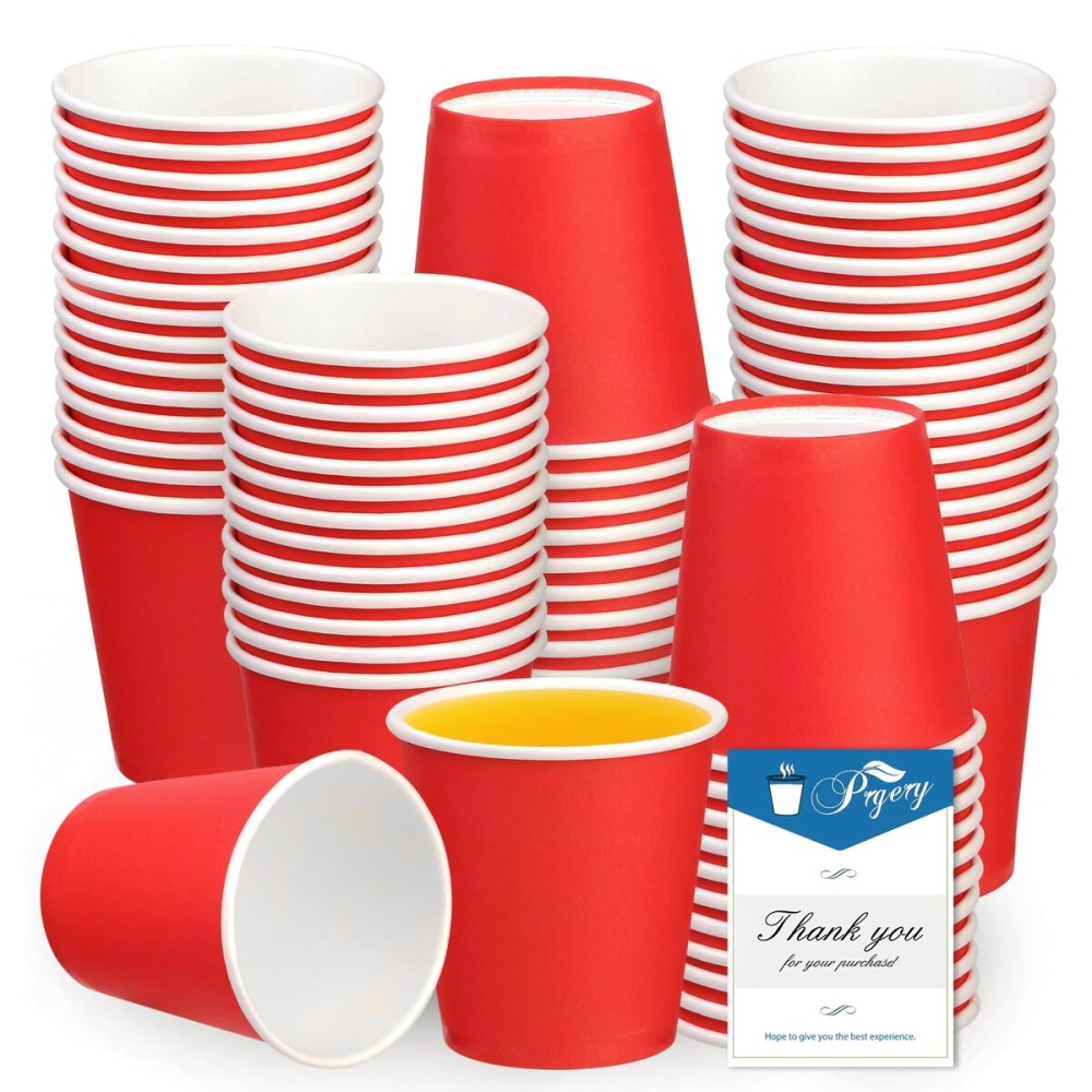 Prgery 100 Pack 3oz Red Paper Cups,Mouthwash Cups, Disposable Bathroom Cups,Small Paper Cups 3oz Ideal for Bathroom,Supermarket,Birthday Party,Picnic and BBQ