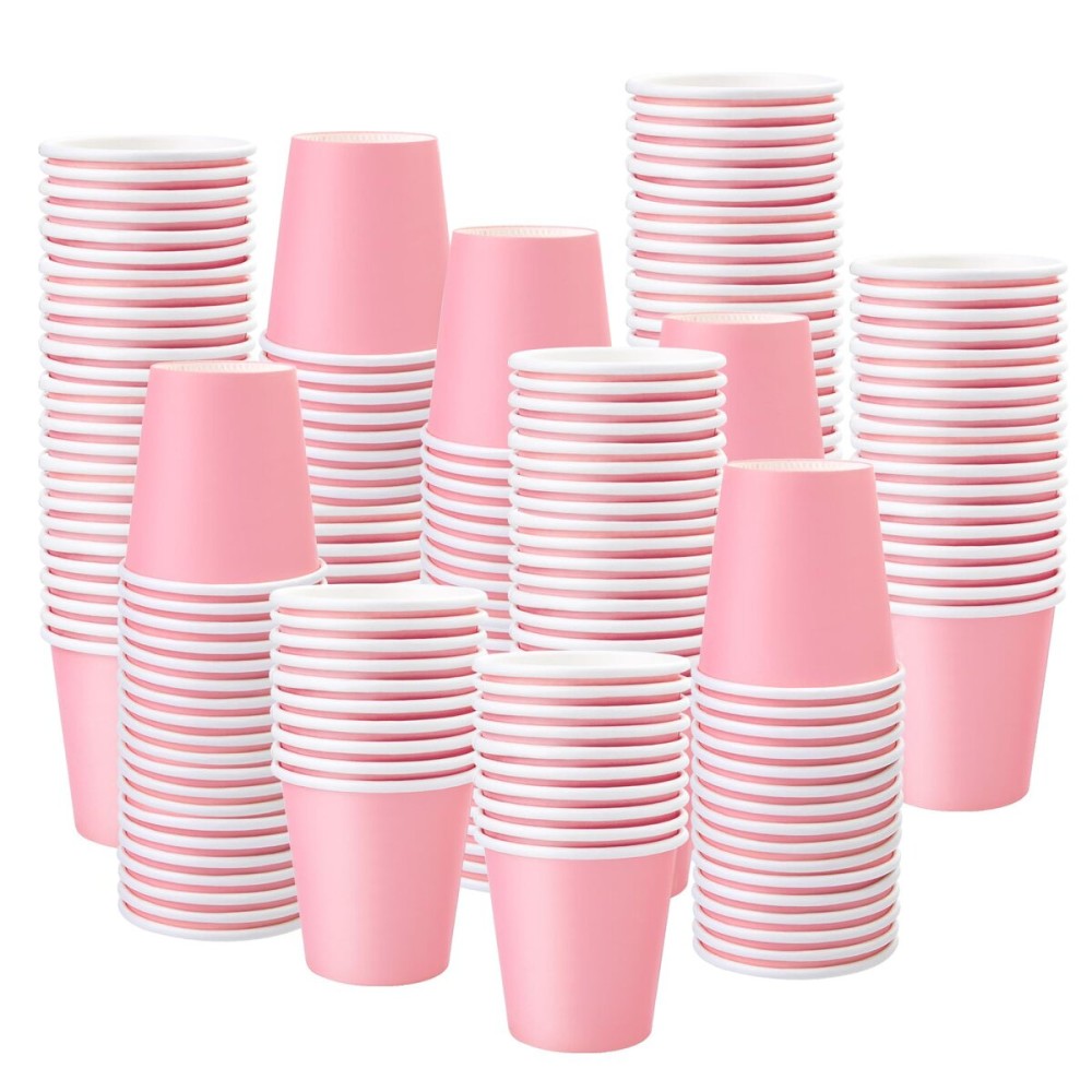 Prgery 150 Pack 3oz Pink Paper Cups,Mouthwash Cups, Disposable Bathroom Cups,Small Paper Cups 3oz Ideal for Bathroom,Supermarket,Birthday Party,Picnic and BBQ