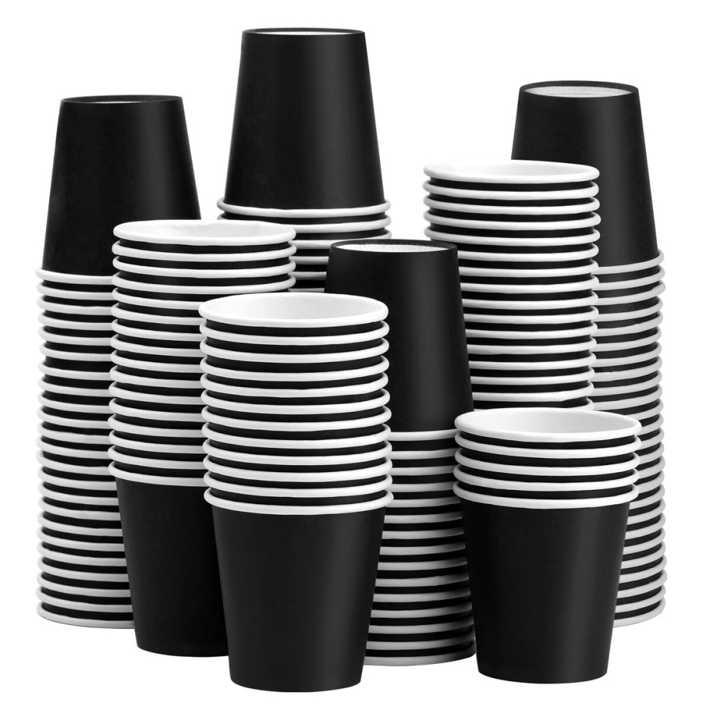 Prgery 150 Pack 3oz Black Paper Cups, Mouthwash Cups, Disposable Bathroom Cups, Paper Cups 3oz Ideal for Bathroom, Supermarket, Birthday Party, Picnic and BBQ