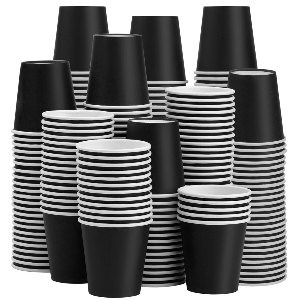 Prgery 300 Pack 3oz Black Paper Cups, Mouthwash Cups, Disposable Bathroom Cups, Disposable Cups 3oz Ideal for Bathroom, Halloween, Birthday Party, Picnic and BBQ