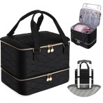 FCQQYWZ Nail Polish Organizer Case Hold 40+ Bottles (15ml/0.5 fl.oz) and Led Nail Lamp, Nail Supply Organizers and Storage for Nail Tech, Nail Dryer Case Nail Polish Bag Nail Kit Organizer (BLACK)