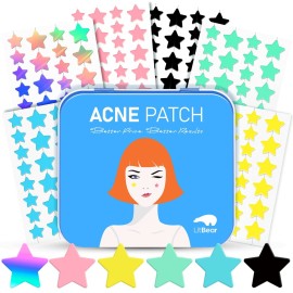LitBear Acne Pimple Patch, 6 Colors 168 Dots Star Pimple Patches with Tea Tree Oil & Centella Oil, Hydrocolloid Acne Patches for Face Cute Zit Patches Pimple Stickers Acne Dots