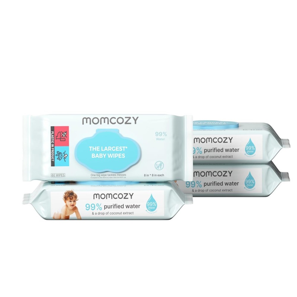 Momcozy Baby Wipes-Extra Large Size Design, 99% Water Based, Unscented & Hypoallergenic, Cleansing & Moisturizing Baby Wipes for Sensitive Skin, 240 Count (4 packs)
