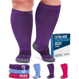 Doctor\'s Select 3 Pairs Plus Size Compression Socks Wide Calf - Up to 6XL | 20-30 mmHg Compression Socks for Women Wide Calf | Pink, Purple, Blue