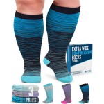Doctor\'s Select 3 Pairs Plus Size Compression Socks Wide Calf - Up to 6XL | 20-30 mmHg Compression Socks for Women Wide Calf | Circulation Support | Blue, Light Blue, Purple & Pink (Stripes)