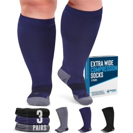 Doctor\'s Select 3 Pairs Plus Size Compression Socks Wide Calf - Up to 6XL | 20-30 mmHg Compression Socks for Women Wide Calf | Black, Gray, Navy