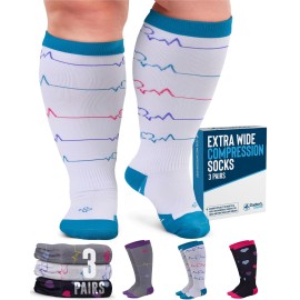 Doctor\'s Select 3 Pairs Plus Size Compression Socks Wide Calf - Up to 6XL | 20-30 mmHg Compression Socks for Women Wide Calf | Plus Size for Nursing, Traveling, Running