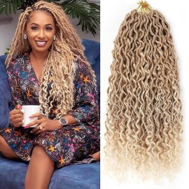 Aipin Goddess Locs Crochet Hair 18 Inch Boho River Locs Hippie Wavy Crochet With Curly Hair In Middle And Ends Braids Hair Extensions (7Packs,18 inch,T27/613)