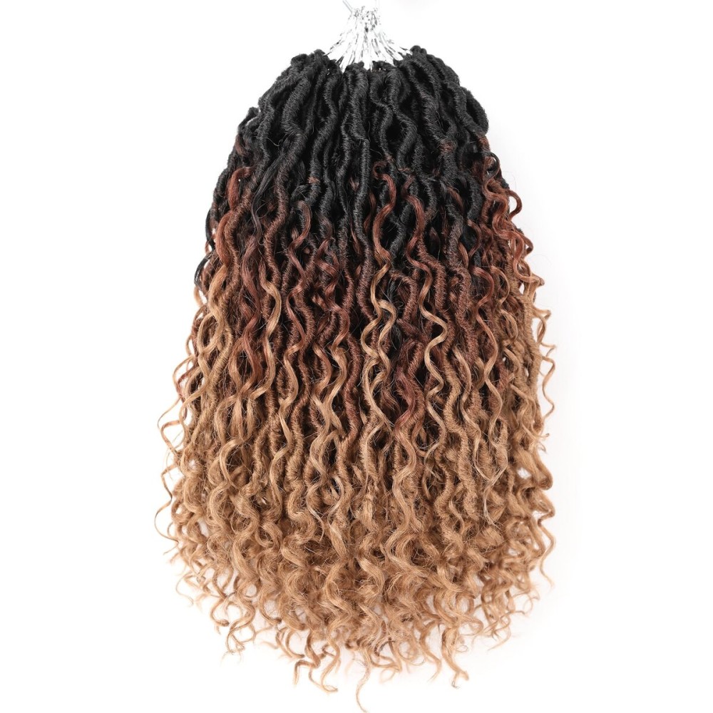 Goddess Locs Crochet Hair 14 Inch Boho River Locs Hippie Wavy Crochet With Curly Hair In Middle And Ends Braids Hair Extensions (7Packs,14 inch, 1B)