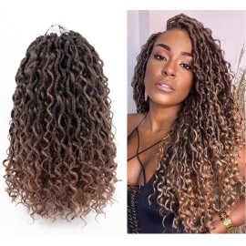 Aipin Goddess Locs Crochet Hair 14 Inch Boho River Locs Hippie Wavy Crochet With Curly Hair In Middle And Ends Braids Hair Extensions (7Packs,14 inch, T30)