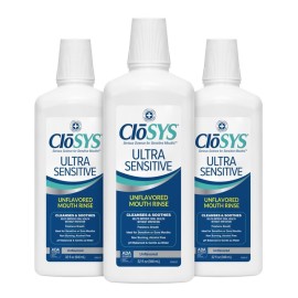 CloSYS Ultra Sensitive Mouthwash, Unflavored Alcohol Free, Dye Free, pH Balanced, Helps Soothe Entire Mouth - 32 Oz (Pack of 3)