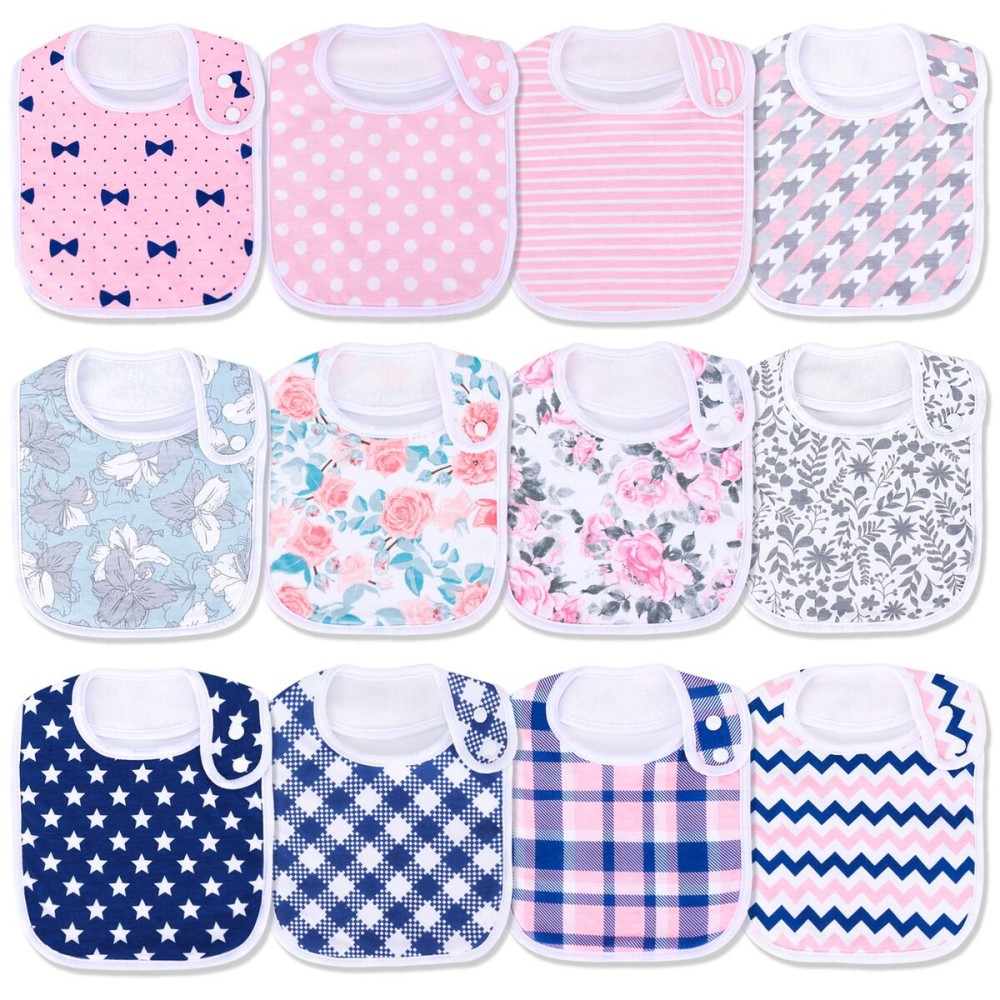 Benoxine Baby Bandana Drool Bibs Soft and Absorbent Organic Cotton Bandana Bibs Set for Girls Newborn Colors 3-36 Months 12 Pcs