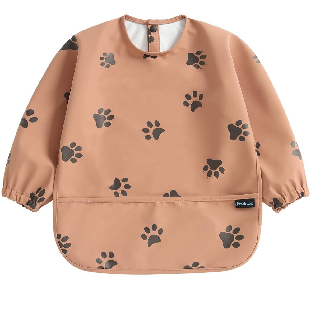 PewinGo Baby Bib with Long Sleeves Bib & BLW, Machine Washable & Soft and Skin-Friendly Material, Coverall Bibs for Baby Feeding, Waterproof and Easy to Clean, for Baby Infant Toddlers (Orange)