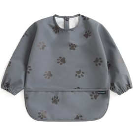 PewinGo Baby Bib with Long Sleeves Bib & BLW, Machine Washable & Soft and Skin-Friendly Material, Coverall Bibs for Baby Feeding, Waterproof and Easy to Clean, for Baby Infant Toddlers (Dark Grey)