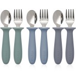 6 Pieces Toddler Utensils, Kids Safe Spoons and Forks, Children Silverware Set with Silicone Handle, 18/8 Stainless Steel, Food-grade SiliconeBPA Free - Dishwasher Safe