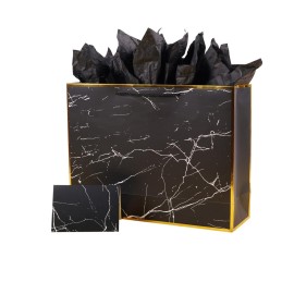 ysmile Black Gift Bag for Men Large Size Paper Bag with Tissue Paper for Birthday Anniversary 16 Father Day - Marble