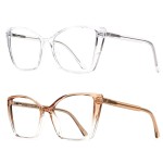 JFXQDR 2 Pack Blue Light Blocking Glasses for Women, Oversized Trendy Cat Eye Computer Gaming Glasses Anti Glare & UV Glare RF6204 (Clear + Clear Gradient Brown Cateye Frame)