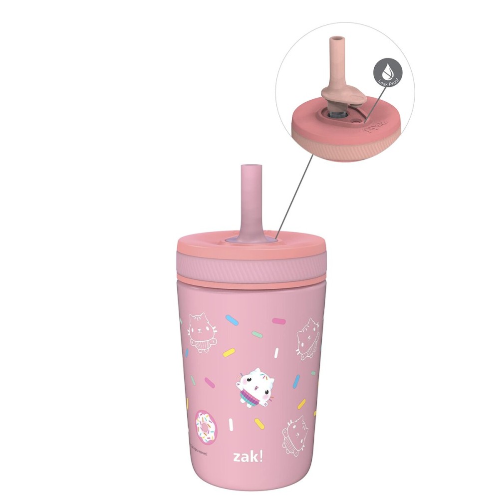 Zak Designs DreamWorks Gabby\'s Dollhouse Kelso Toddler Cups For Travel or At Home, 12oz Vacuum Insulated Stainless Steel Sippy Cup With Leak-Proof Design is Perfect For Kids (Cakey Cat)