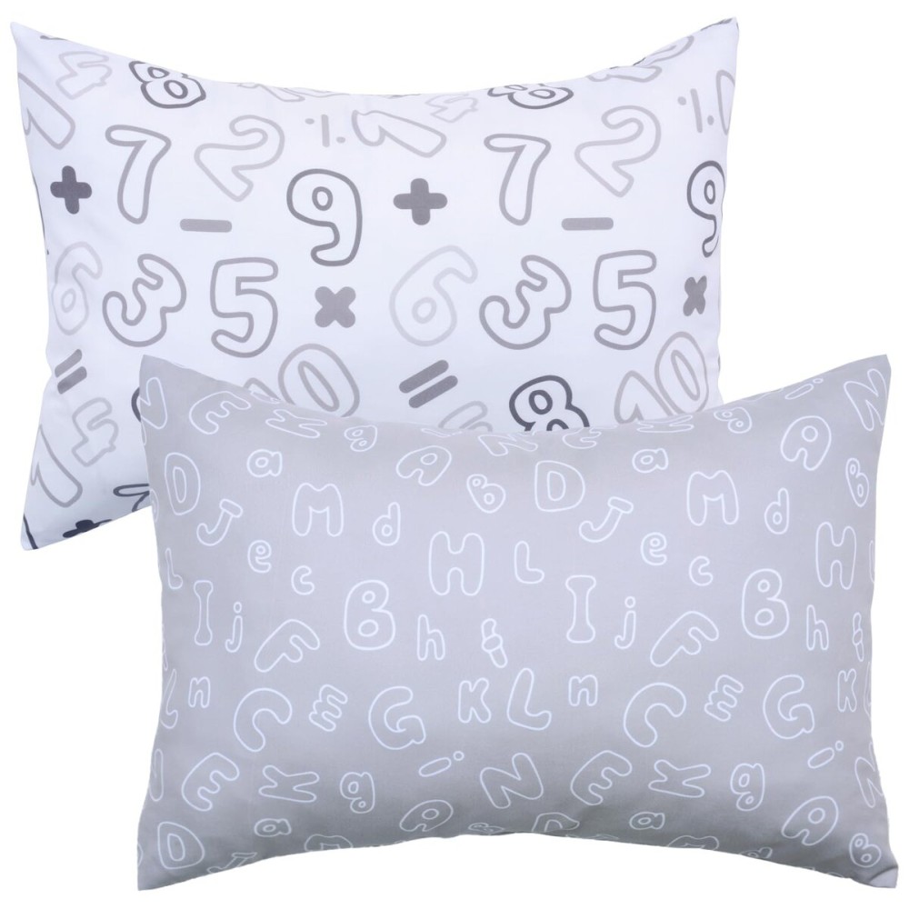 UOMNY Toddler Pillowcase 13 x 18 - Neutral Case for 14 x 19 12x18 Crib Pillows, Soft Travel Cover With Envelope Closure, Letters and Arabic Numerals, Small Baby Pillow Case, Grey White