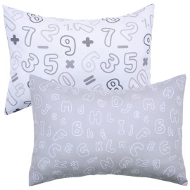 UOMNY Toddler Pillowcase 13 x 18 - Neutral Case for 14 x 19 12x18 Crib Pillows, Soft Travel Cover With Envelope Closure, Letters and Arabic Numerals, Small Baby Pillow Case, Grey White