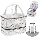 FCQQYWZ Nail Polish Organizer Hold 40+ Bottles & Nail Lamp, Storage Case Double-Layer Bag with Sturdy Handle (WHITE)