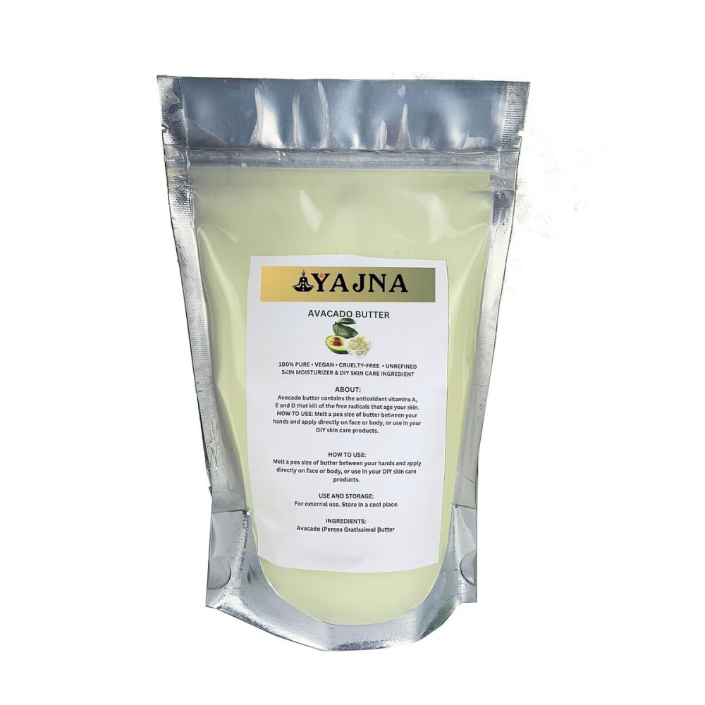 Yajna Organic Raw Avocado Butter 100% Pure,Natural & Unrefined| Skin Moisturizer For Face, Body & Hair| 8 OZ/230 GM Ivory/White Grade A | DIY Creams, Balms, Lotions, Soaps| Softens Dry & Tough Skin