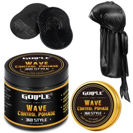 Natural Wave Pomade for Men Strong Hold, Easy Wash 360 Training Hair Cream, Grease Promotes Layered Waves, Moisture, Control and Silky Shine (with Travel Size)