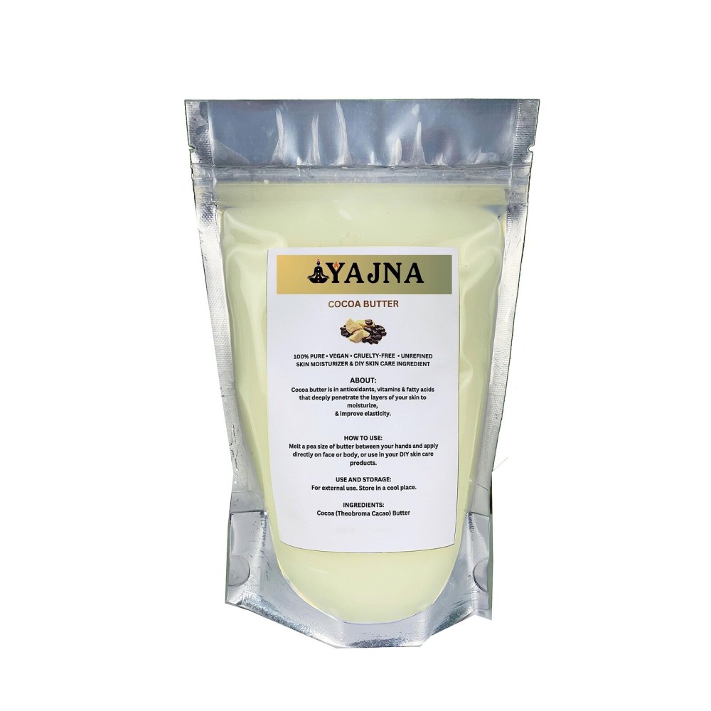Yajna Organic Raw Cocoa Butter 100% Pure,Natural & Unrefined| Skin Moisturizer For Face, Body & Hair| 8 OZ/230 GM Ivory/White Grade A | DIY Creams, Balms, Lotions, Soaps| Softens Dry & Tough Skin