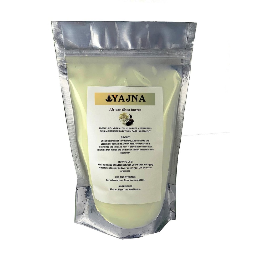 Yajna Organic Raw African Shea Butter 100% Pure,Natural & Unrefined| Skin Moisturizer For Face, Body & Hair| 1 LBS/450 GM Ivory/White Grade A | DIY Creams, Balms, Lotions, Soaps| Moisturizes Dry Skin