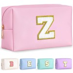 TOPEAST Preppy Makeup Bag, Small Cosmetic Travel Bags for Women, PU Leather Waterproof Toiletry Bag with Zipper, Personalized Birthday Gift for Women Girl, Preppy Gifts for Girl (Pink Z)