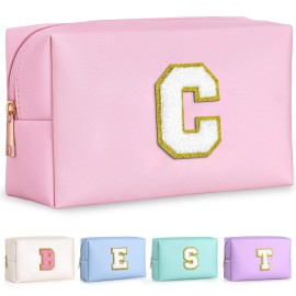 TOPEAST Gifts for Friends Female Mom, Cute Makeup Bag Small Pink Cosmetic Bag Travel Toiletry Bag, Personalized Birthday Gift for Women Girl, Preppy Travel Stuff for Girls (Pink C)