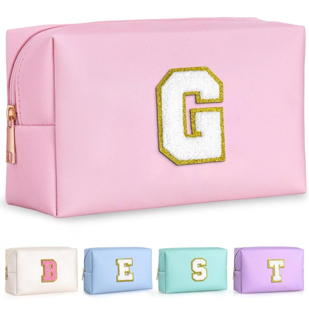 TOPEAST Sister Gifts from Sisters - Travel Makeup Bag, Personalized Initial Toiletry Bag | Cute Makeup Pouch PU Leather Waterproof Cosmetic Bag (Pink G)