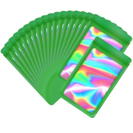 EONJOE 100-pack 68 inch mylar bags with clear window holographic resealable sealable packaging zip bag for small bussiness jewelry candy sample food packing supplies Dark green