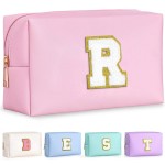 TOPEAST Cosmetic Travel Bags for Women, Preppy Small Makeup Bag, PU Leather Waterproof Toiletry Bag, Unique Friendship Gifts for Friends Coworker, Cute Stuff for Girls (Pink R)