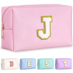 TOPEAST Birthday Gifts for Girls, Travel Makeup Bag Chenille Letter Pouch Cosmetic Bag, Makeup Travel Organizer, Monogrammed Bridesmaid Gifts for Women, Cute Stuff for Girls (Pink J)