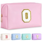 TOPEAST Small Makeup Bag Initial Cosmetic Bag Travel Toiletry Bag, Personalized Birthday Gift for Mom Sister Friends Teacher Nurse, Preppy Travel Stuff for Girls (Pink O)