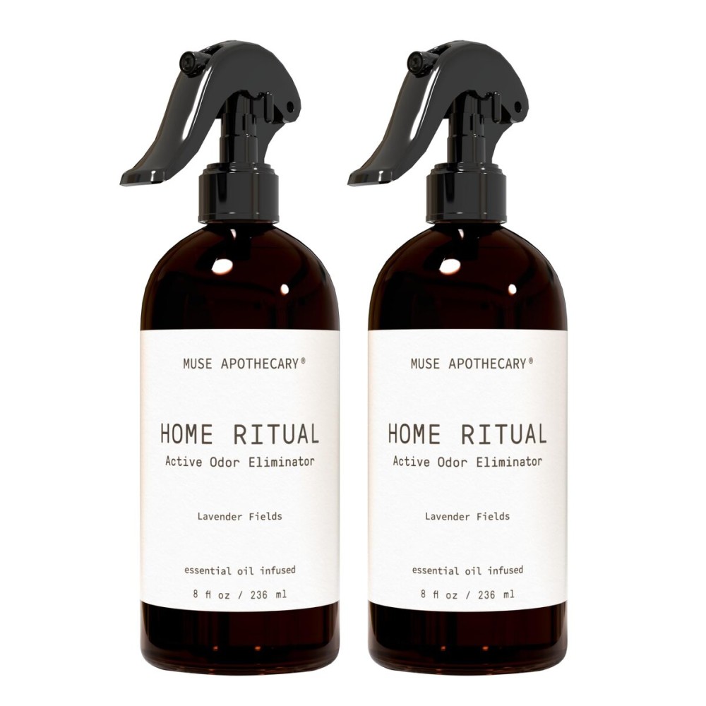 Muse Apothecary Home Ritual Active Odor Eliminator Spray - Furniture Deodorizer Spray & Bathroom Odor Eliminator for Home - Essential Oil Air Freshener - 8oz, Lavender Fields