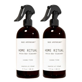 Muse Apothecary Home Ritual Active Odor Eliminator Spray - Furniture Deodorizer Spray & Bathroom Odor Eliminator for Home - Essential Oil Air Freshener - 8oz, Lavender Fields
