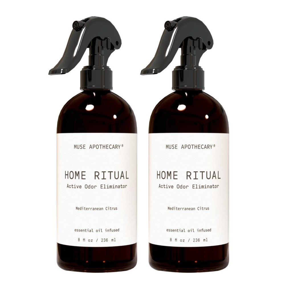 Muse Apothecary Home Ritual Active Odor Eliminator Spray - Furniture Deodorizer Spray & Bathroom Odor Eliminator for Home - Essential Oil Air Freshener - 8oz, Mediterranean Citrus