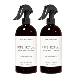 Muse Apothecary Home Ritual Active Odor Eliminator Spray - Furniture Deodorizer Spray & Bathroom Odor Eliminator for Home - Essential Oil Air Freshener - 8oz, Mediterranean Citrus