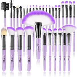 Vander Makeup Brushes, 32Pcs Professional Premium Synthetic Makeup Brush Set with Case, Eyeshadow Foundation Blending Face Contour Cosmetic Brush Travel Make up Brushes Set for Women, Girl (Purple)