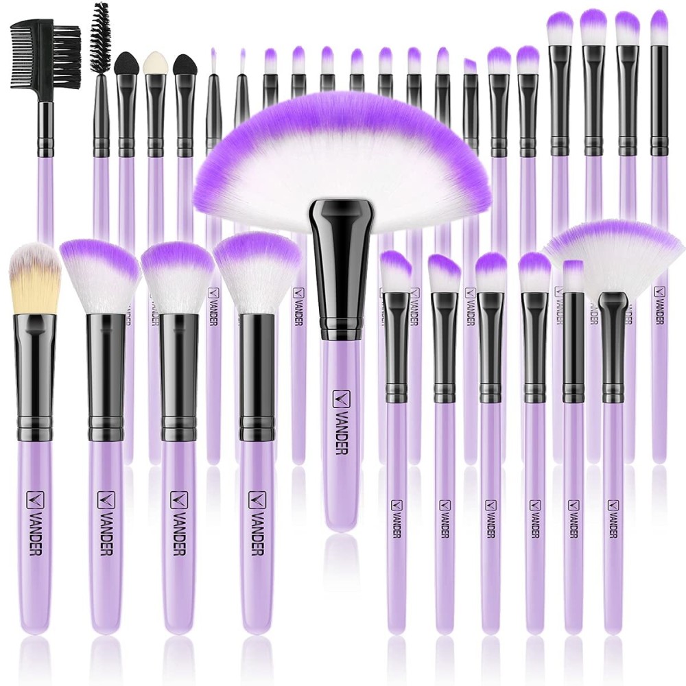Vander Make up Brush Set, 32Pcs Professional Premium Synthetic Brochas Para Maquillaje, Foundation Powder Concealers Eyeshadow Eyeliner Brush Travel make up brushes set (Black)
