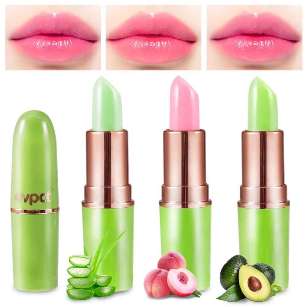 BINGBRUSH Aloe vera Color Changing Lipstick,Moisturizer Long Lasting Lip Care Magic Lip Gloss,Makeup Lipstick Set (3Pcs Aloe vera+ Peach+ Avocado Green, 3 Count (Pack of 1))