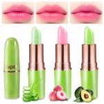 BINGBRUSH Aloe vera Color Changing Lipstick,Moisturizer Long Lasting Lip Care Magic Lip Gloss,Makeup Lipstick Set (3Pcs Aloe vera+ Peach+ Avocado Green, 3 Count (Pack of 1))