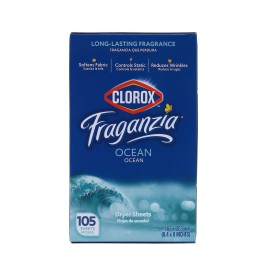 Clorox Fraganzia Dryer Sheets in Ocean Scent, 105 Count | Wrinkle-Reducing Fabric Softener Sheets | Best Laundry Dryer Sheets with Long-Lasting Ocean Scent