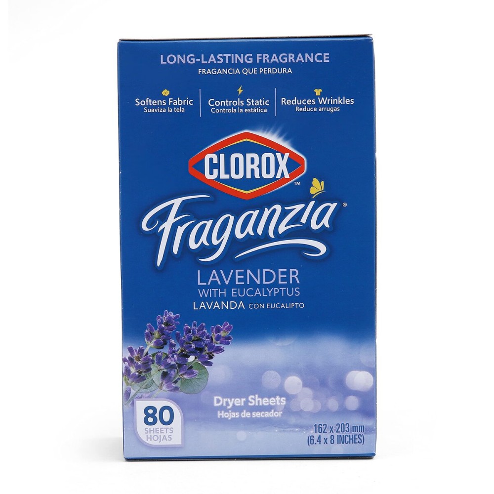 Clorox Fraganzia Fabric Softener Dryer Sheets, Lavender Scent - Wrinkle Reducing Scented Softening Laundry Dryer Sheets for Great Smelling Clothes, 80 Count