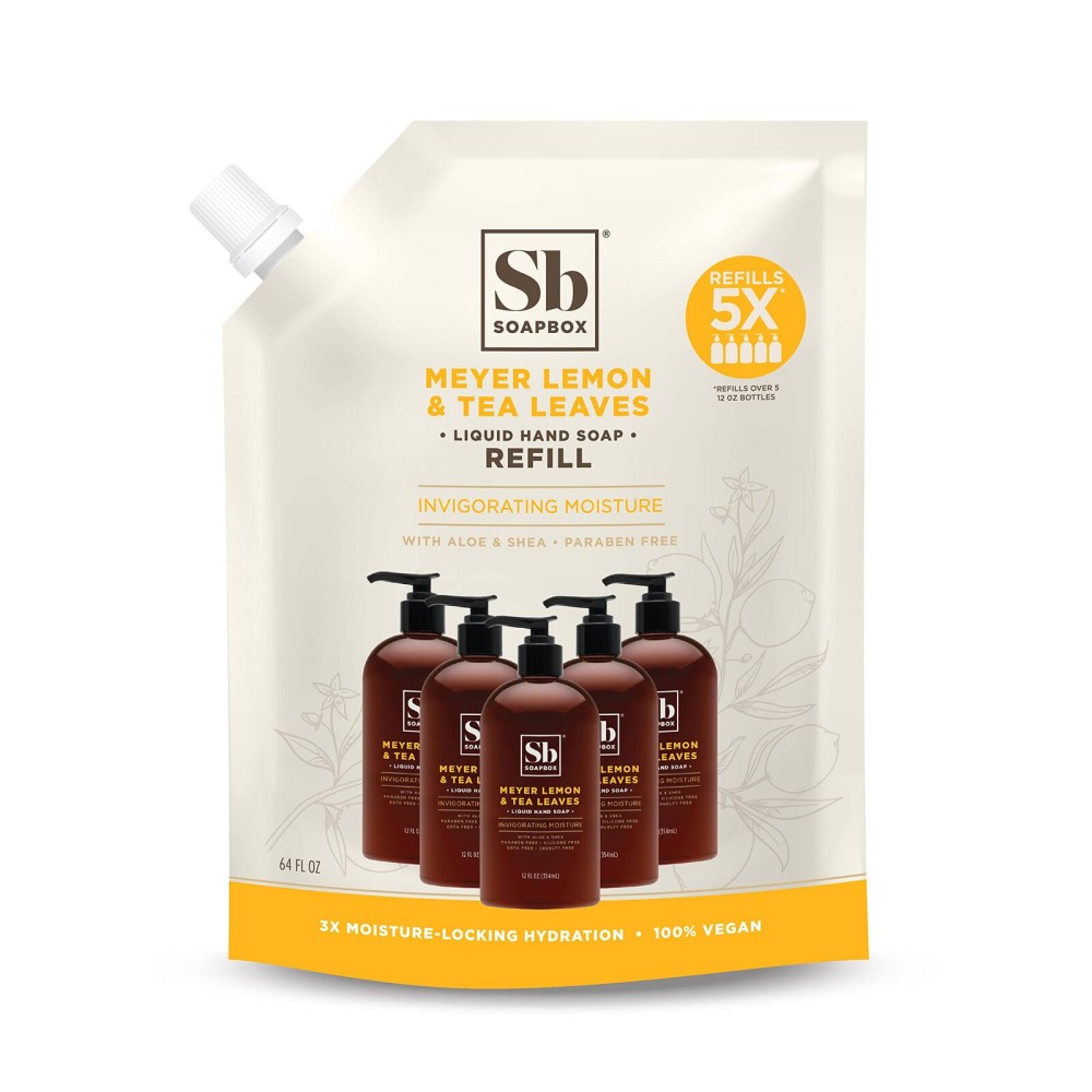 Soapbox Liquid Hand Soap Refill, Meyer Lemon & Tea Leaves, Gentle & Moisturizing Hand Wash for Kitchen and Bathroom, Vegan & Cruelty Free, 64oz Half Gallon Refill (Pack of 1)