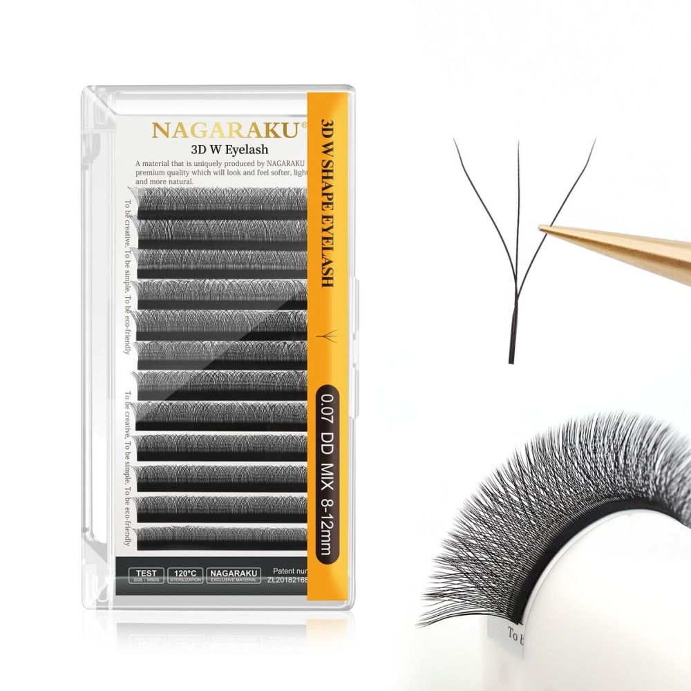NAGARAKU 3D W Shape Eyelash Extension Supplies Natural Soft Volume 0.07mm DD curl 8-12mm Mix Premade Fans Faux Mink Matte Black Cluster Easy Fanning False Lashes